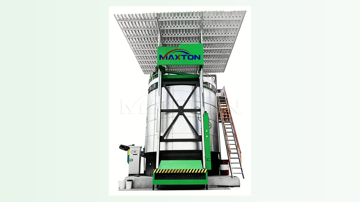 Vertical fermentation tank equipment view for manure and sludge treatment