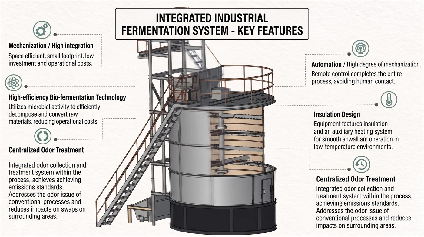 Vertical fermentation tank structure and technical configuration